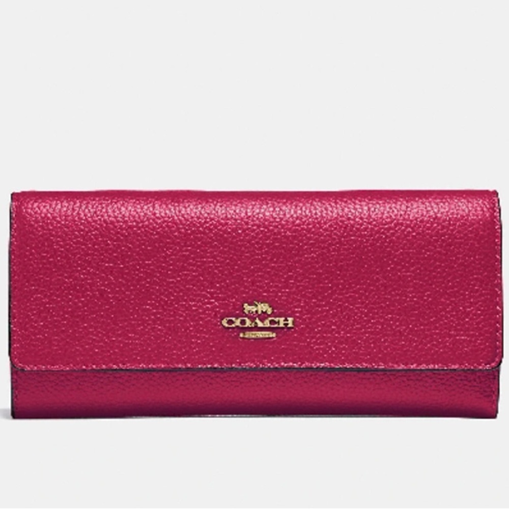 Coach Cherry Red and Gold Soft Leather Trifold